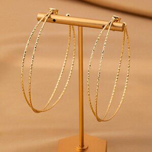 14K Gold Womens 3" Large Twisted Clip On Hoop Earrings Ladies 14K Silver Jewelry